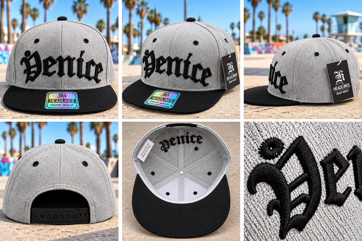 Venice Snapback Hat Heather Gray wtih Black Letters