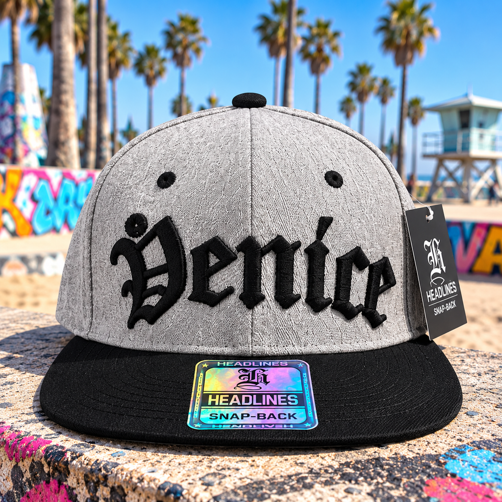 Venice Snapback Hat Heather Gray wtih Black Letters