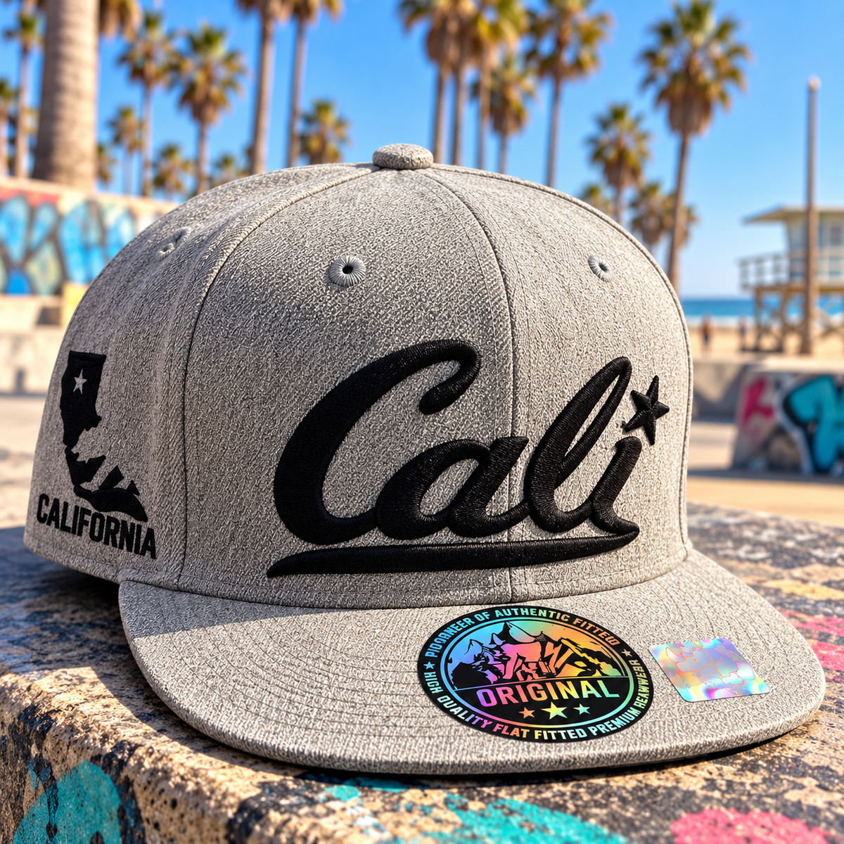 Cali Snapback Hat Heather Gray with black letters
