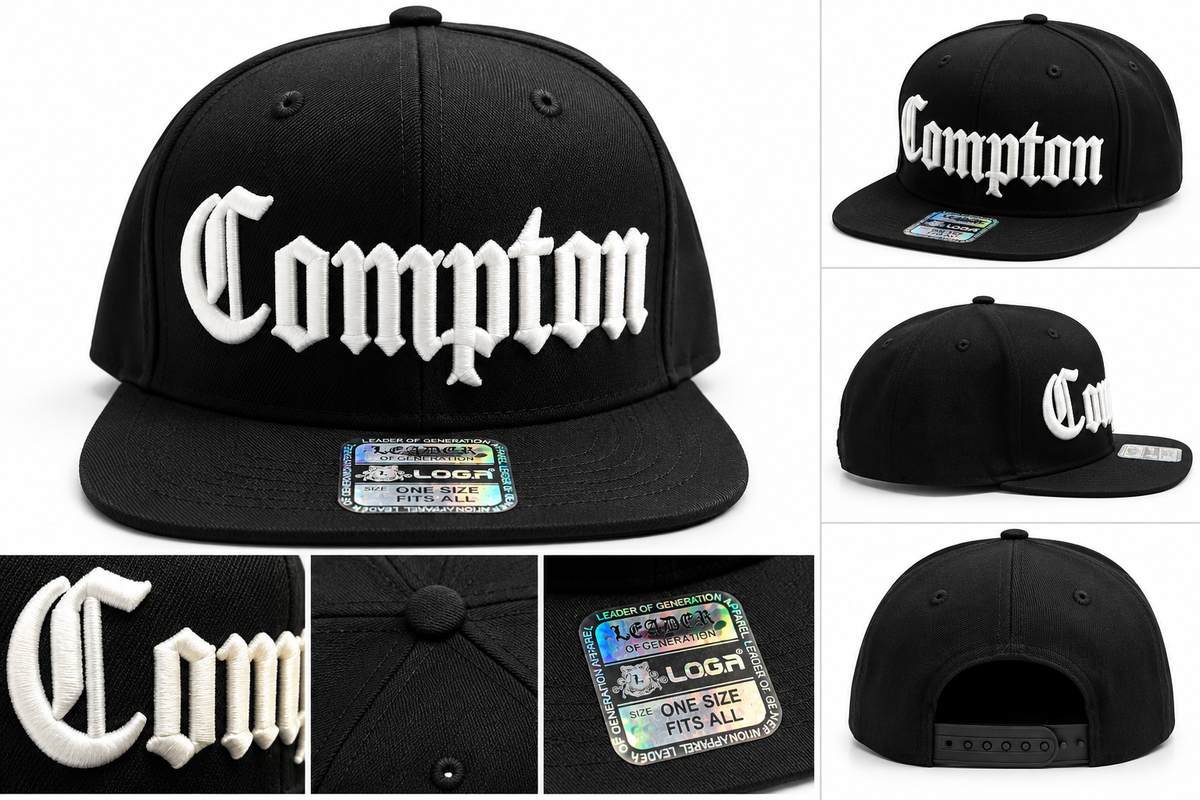 Compton Snapback Hat Black and White