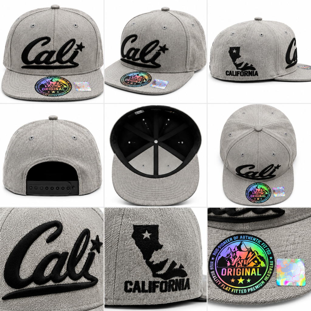 Cali Snapback Hat Heather Gray with black letters