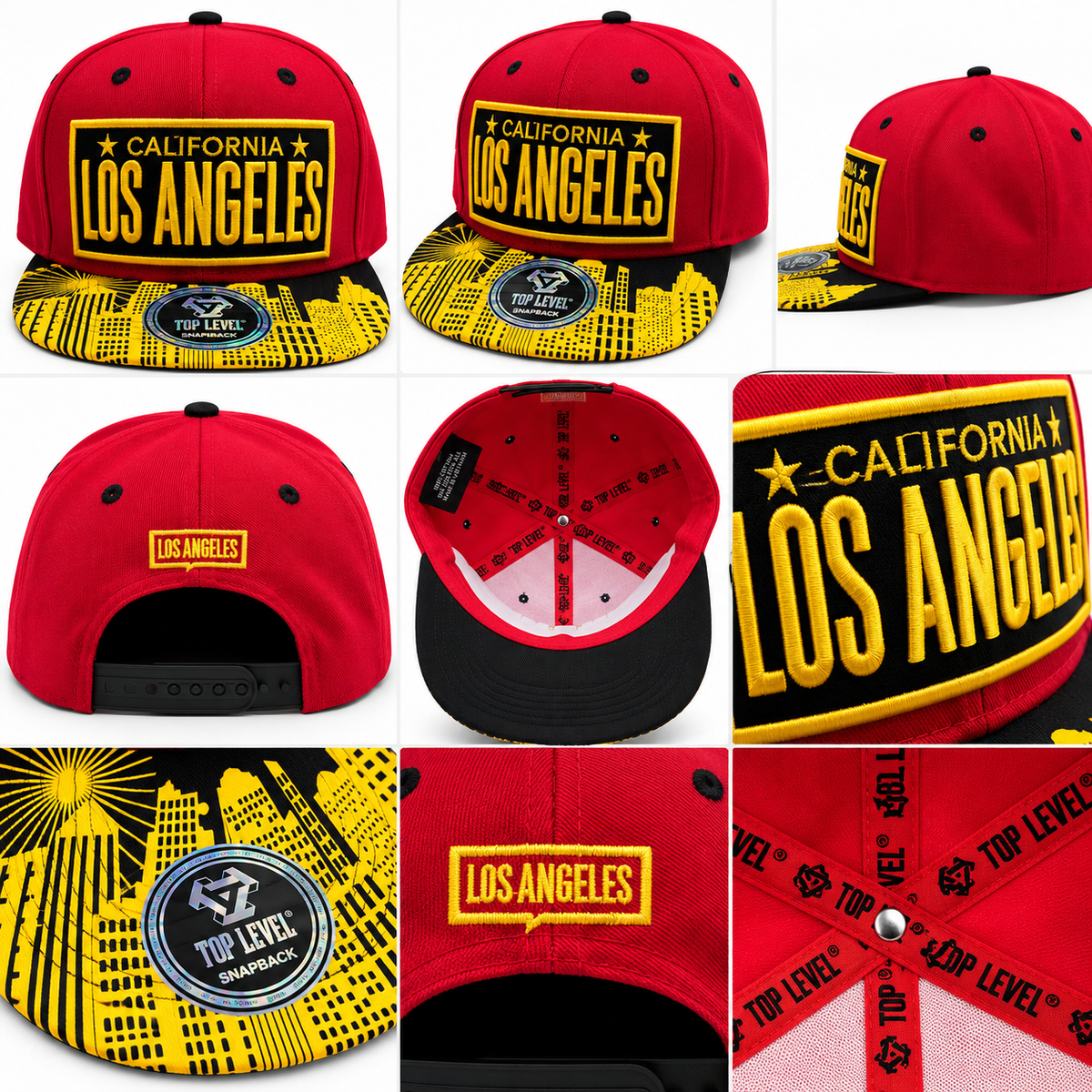Los Angeles Snapback Hat Red and Yellow with Design on the bill