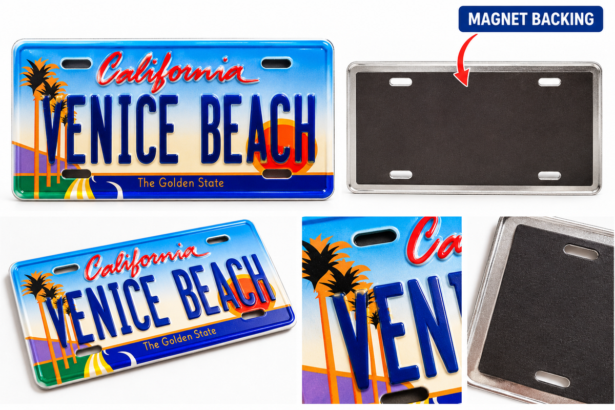 Venice Beach California Mini License Plate – Retro Palm Tree Metal Souvenir Sign