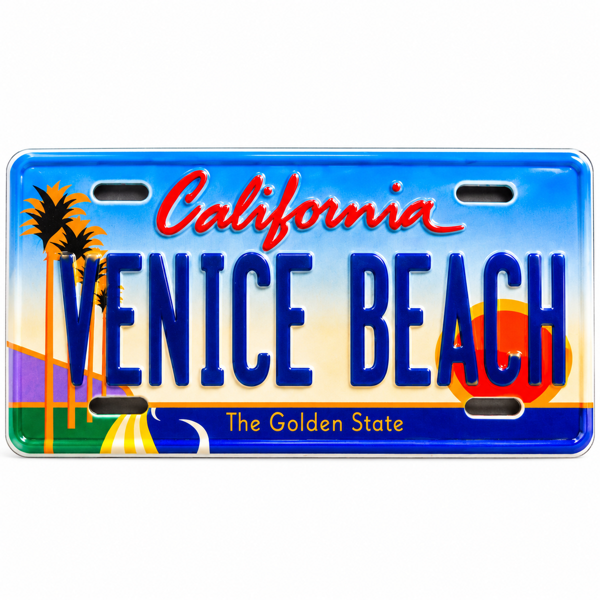 Venice Beach California Mini License Plate – Retro Palm Tree Metal Souvenir Sign
